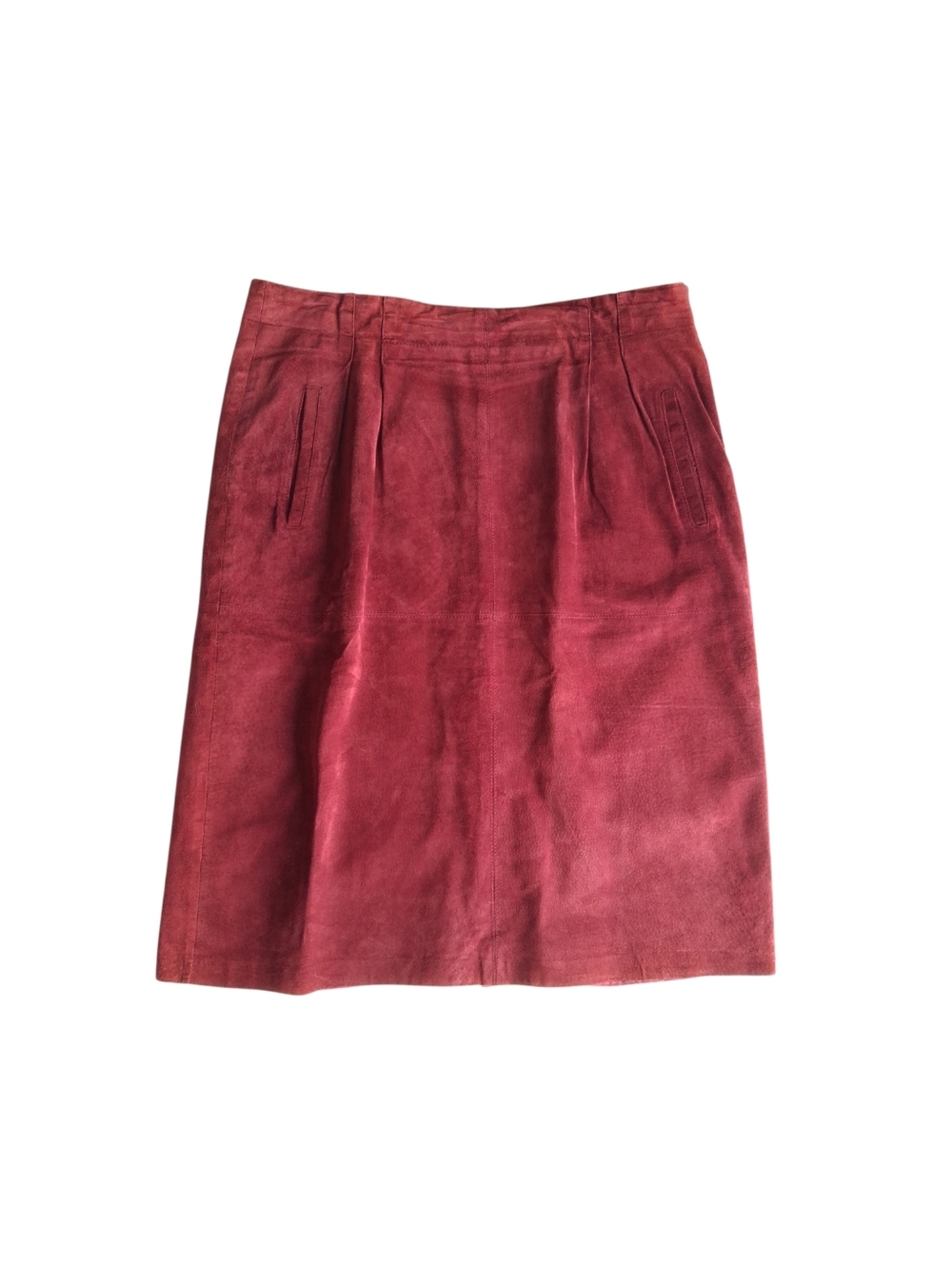 Vintage Skirt Evan Davies Suede Leather Burgundy Red Midi Pencil Size 16